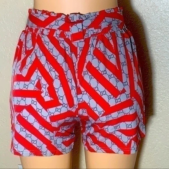 color way and tie-front Ruffle Belted Elastic Waist Shorts with Pockets - Picture 4 of 5